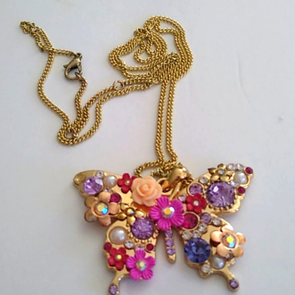 Butterfly and flowers necklace